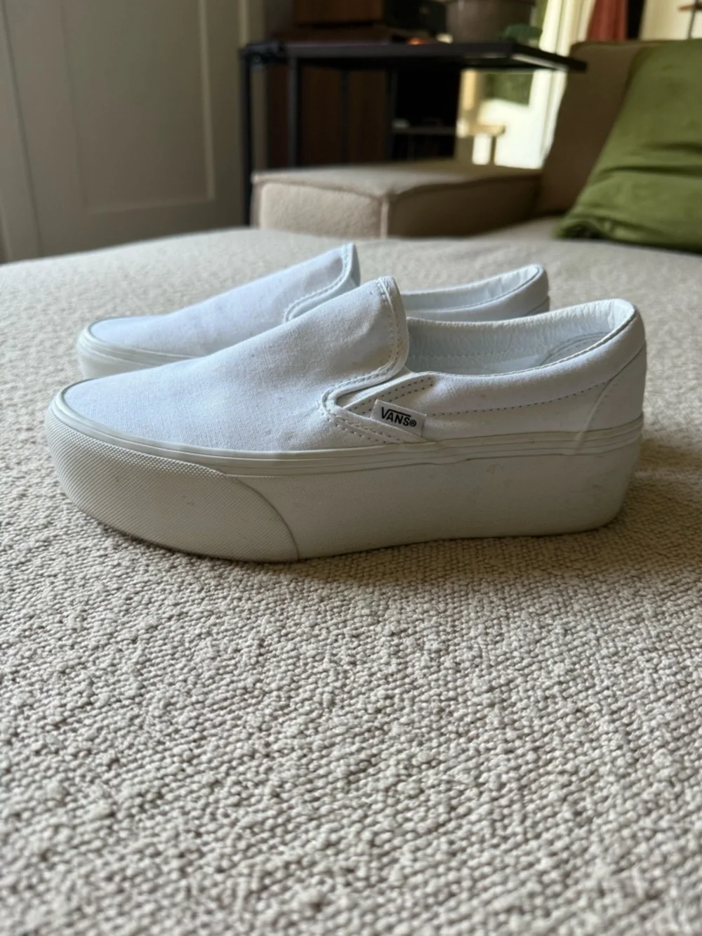 Vans Women’s Platform White Slip-On Canvas Sneakers - Picture 3 of 10
